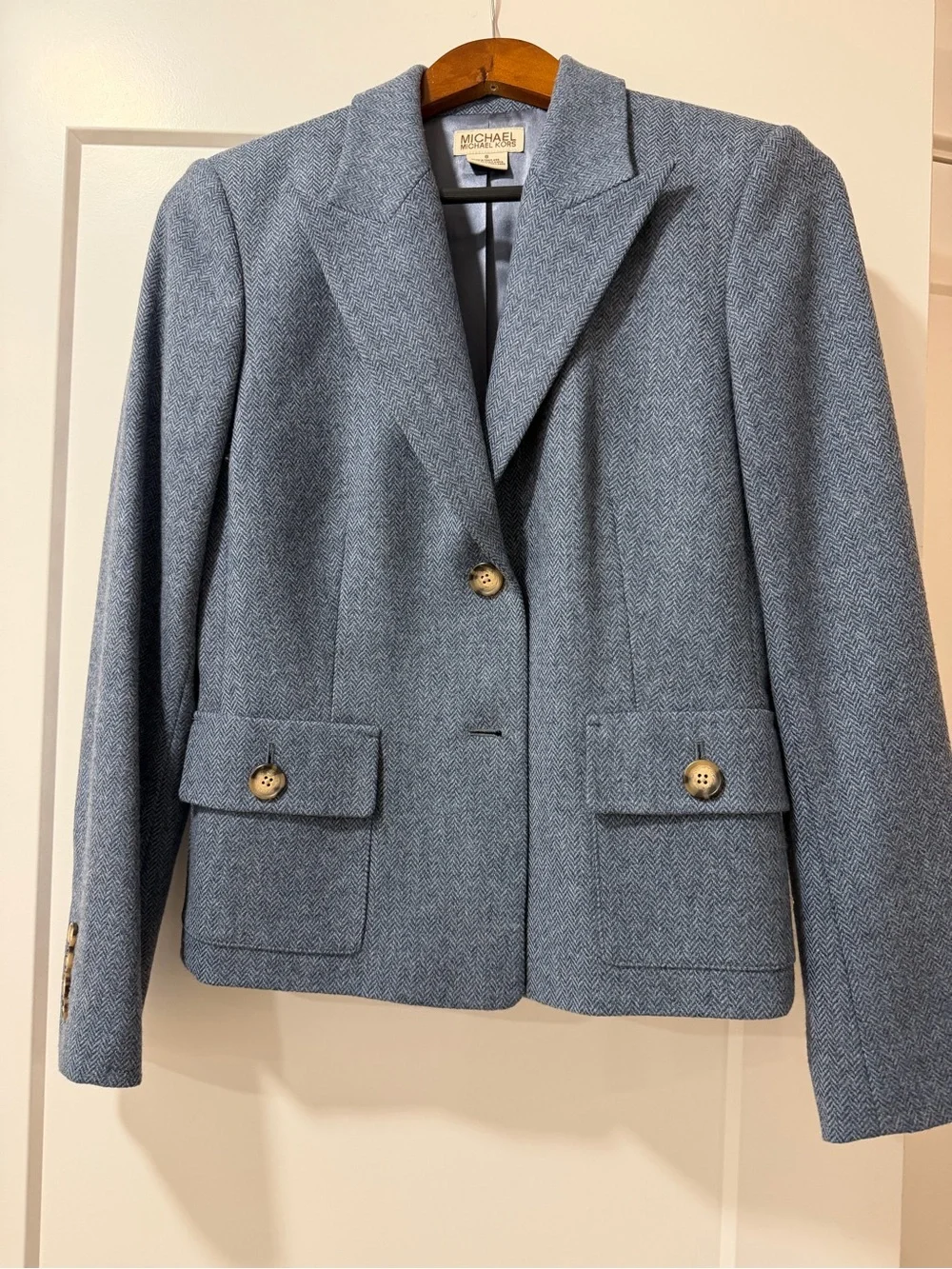 MICHAEL Michael Kors 100% Wool Tweed Blazer Blue Herringbone Size 6